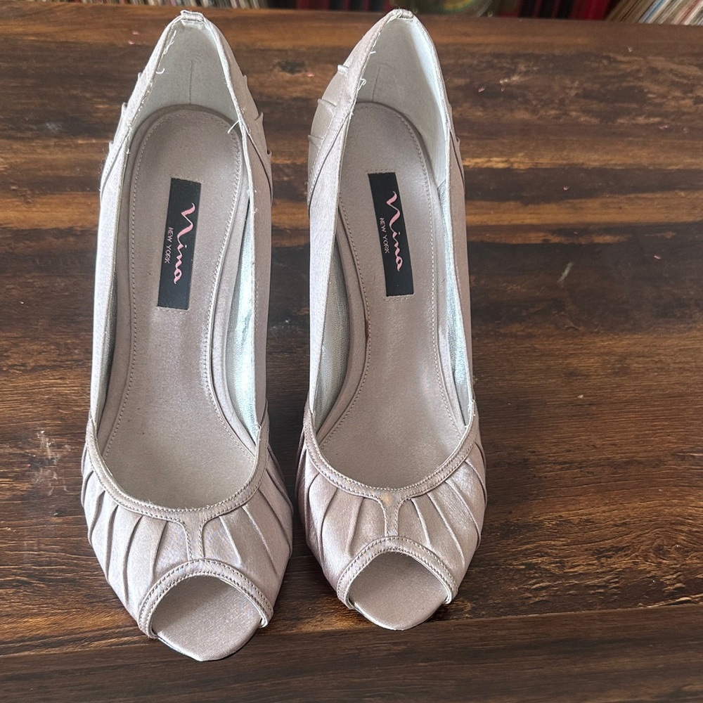 Nina Blush Satin Peep-Toe Dress Heels